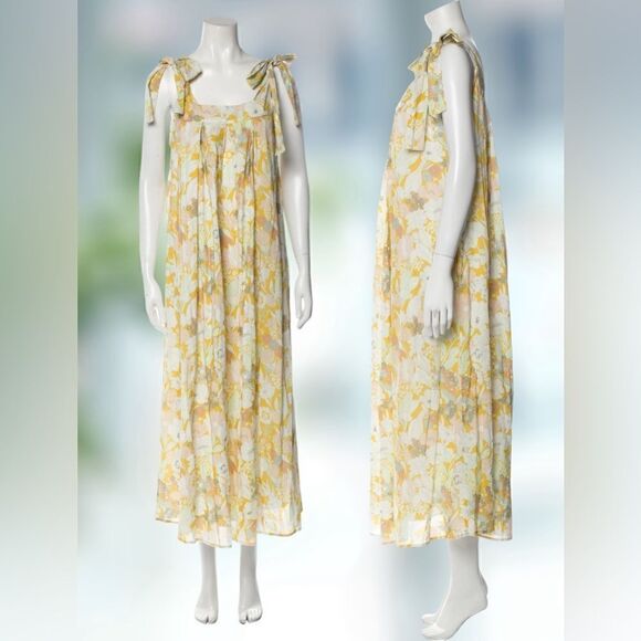 🔥🔥 APIECE APART Palmas Shoulder Tie Dress Maxi Dress Day Arte Floral Size M - Picture 3 of 14